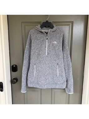 The North Face Crescent Quarter Zip Hooded Fleece Pullover Sweater Grey Size M